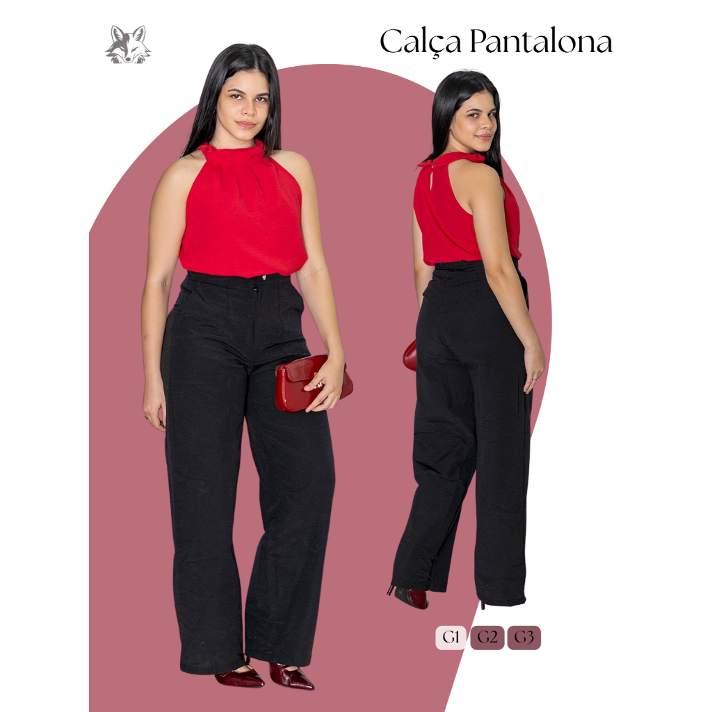 Calça Pantalona Feminina em Linho – Cintura Alta, Elegante e Confortável (P ao G3)