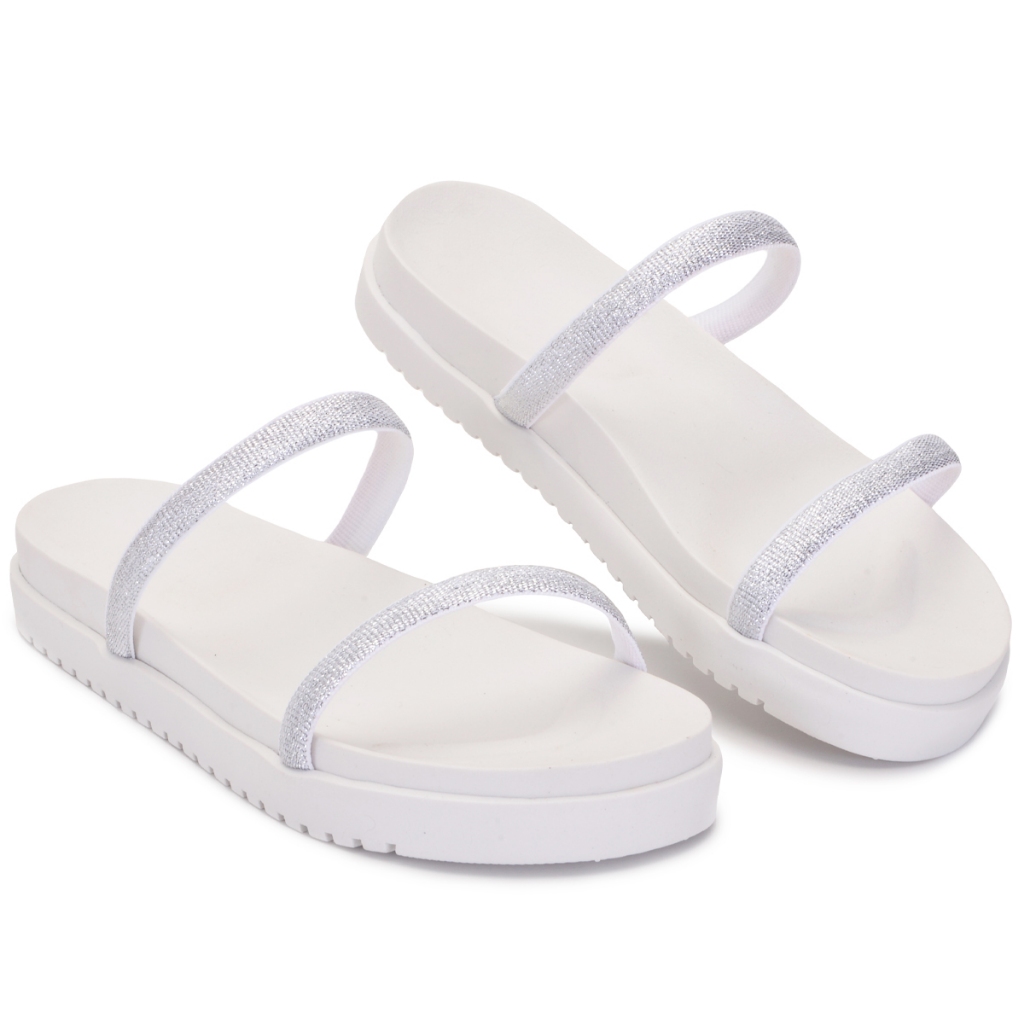 Sandália Papete Feminina Birk Moda 2025 Plataforma Tiras de Strass Brilhante Diamante Confortável