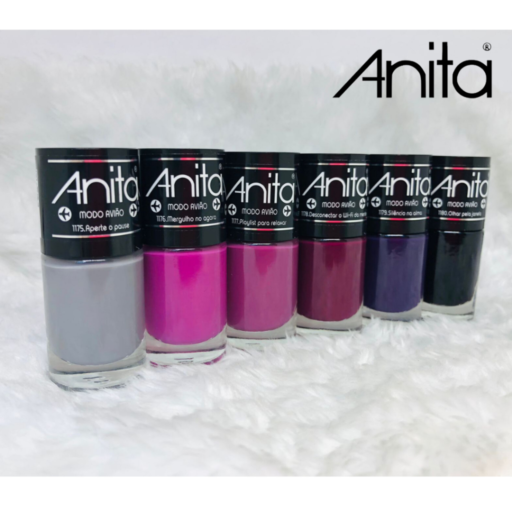 Kit 6 Esmaltes Anita Modo Avião Lançamento Cores Modernas e Exclusivas Manicure, Nail Art