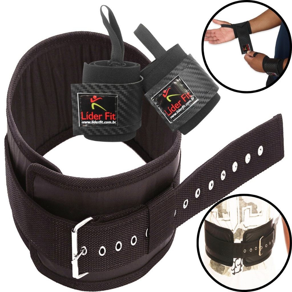 Kit Cinta Academia Cinto de Musculação Academia Treino Crossfit Munhequeira Luvas Pulso