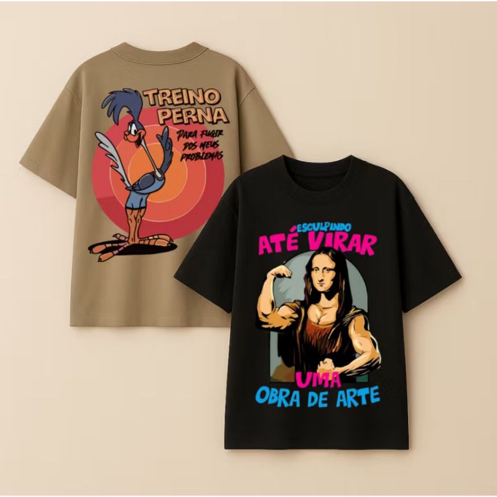 Kit 2 Camisetas Feminina de Academia Oversized Larga 100% Algodão Camiseta Larga Camisa