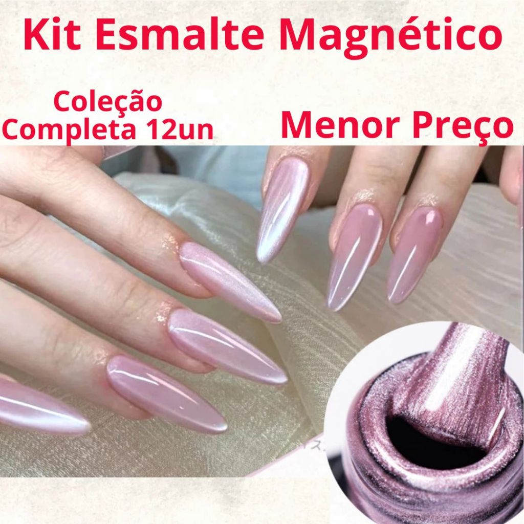 Kit 12 Esmalte Magnético Olho de Gato Gel Uv/Led Lirió/ Zem Reflexive Glitter gel unha