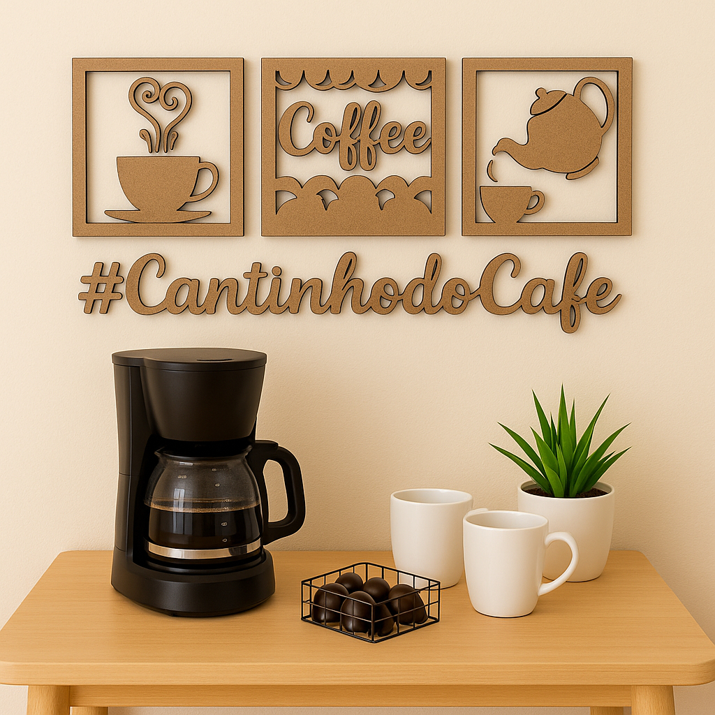 Quadro Decorativo Cantinho do Café em MDF – Painel Café Cozinha Sala