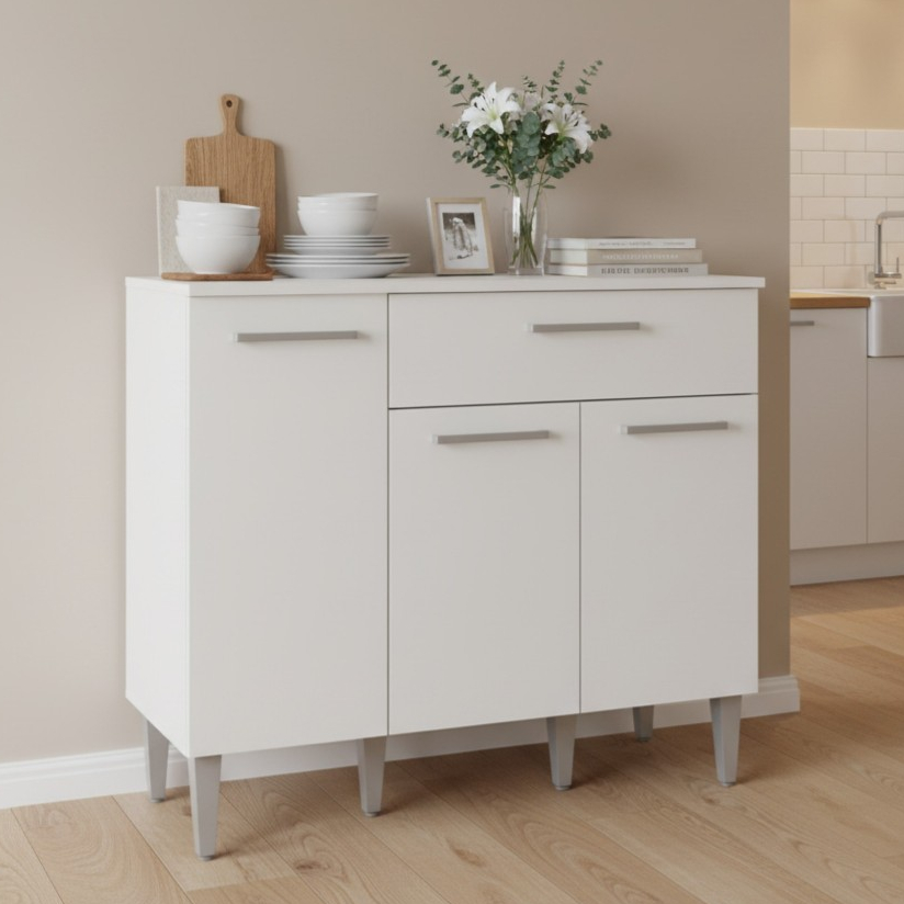 Armário Balcão Gabinete 90x80 cm Compacto Organizador Multiuso Madeira 3 Portas e 1 Gaveta Cozinha em Oferta na Shopee