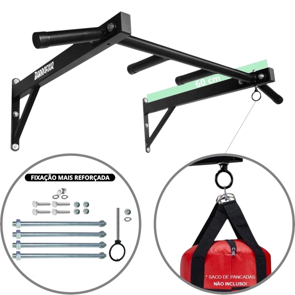Barra Fixa Pegada Neutra E Aberta 60 Cm + Suporte Para Saco Fixação Reforçada