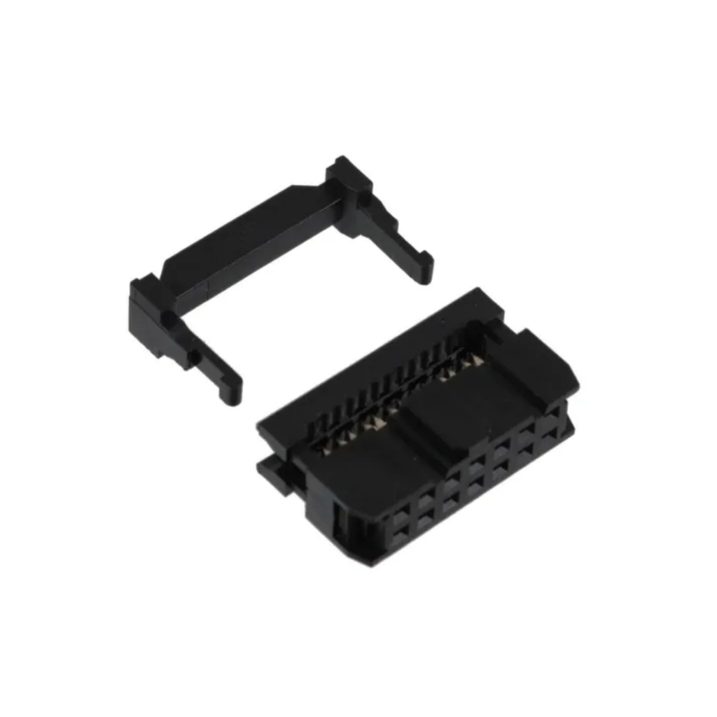Conector IDC Fêmea 14 Vias Latch Para Cabo Flat Com Aliviador Preto
