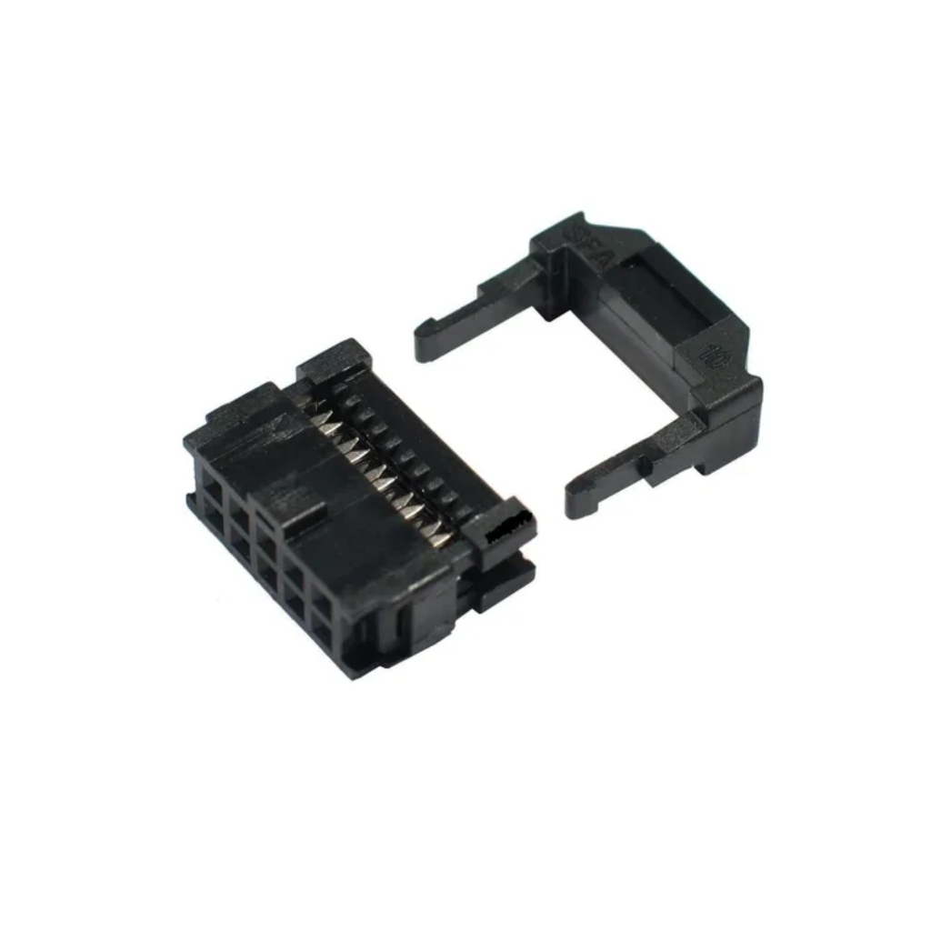 Conector IDC Fêmea 10 Vias Latch Para Cabo Flat Com Aliviador Preto