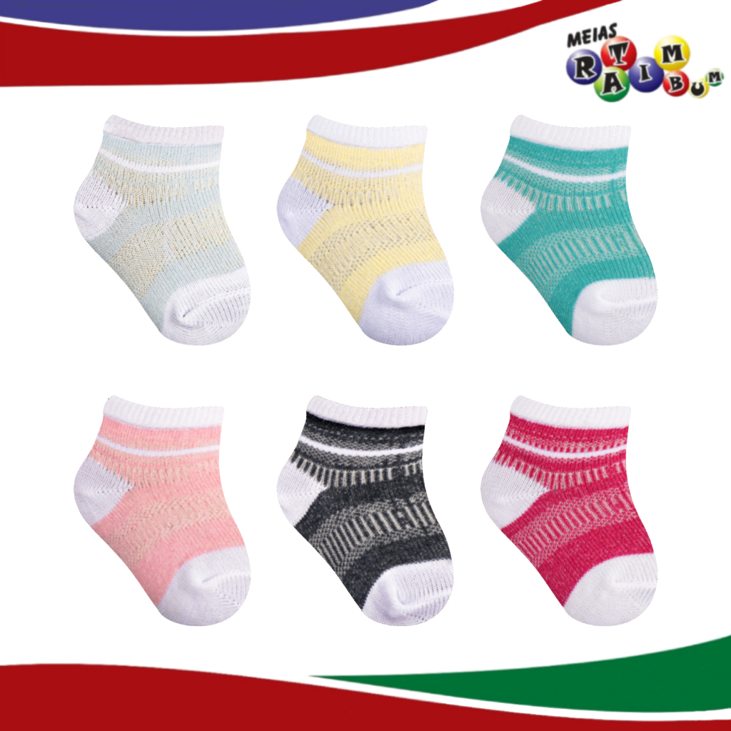 Kit Com 9 Pares de Meias Para Bebês (Recém Nascido) - Sortidas 0 a 6 Meses