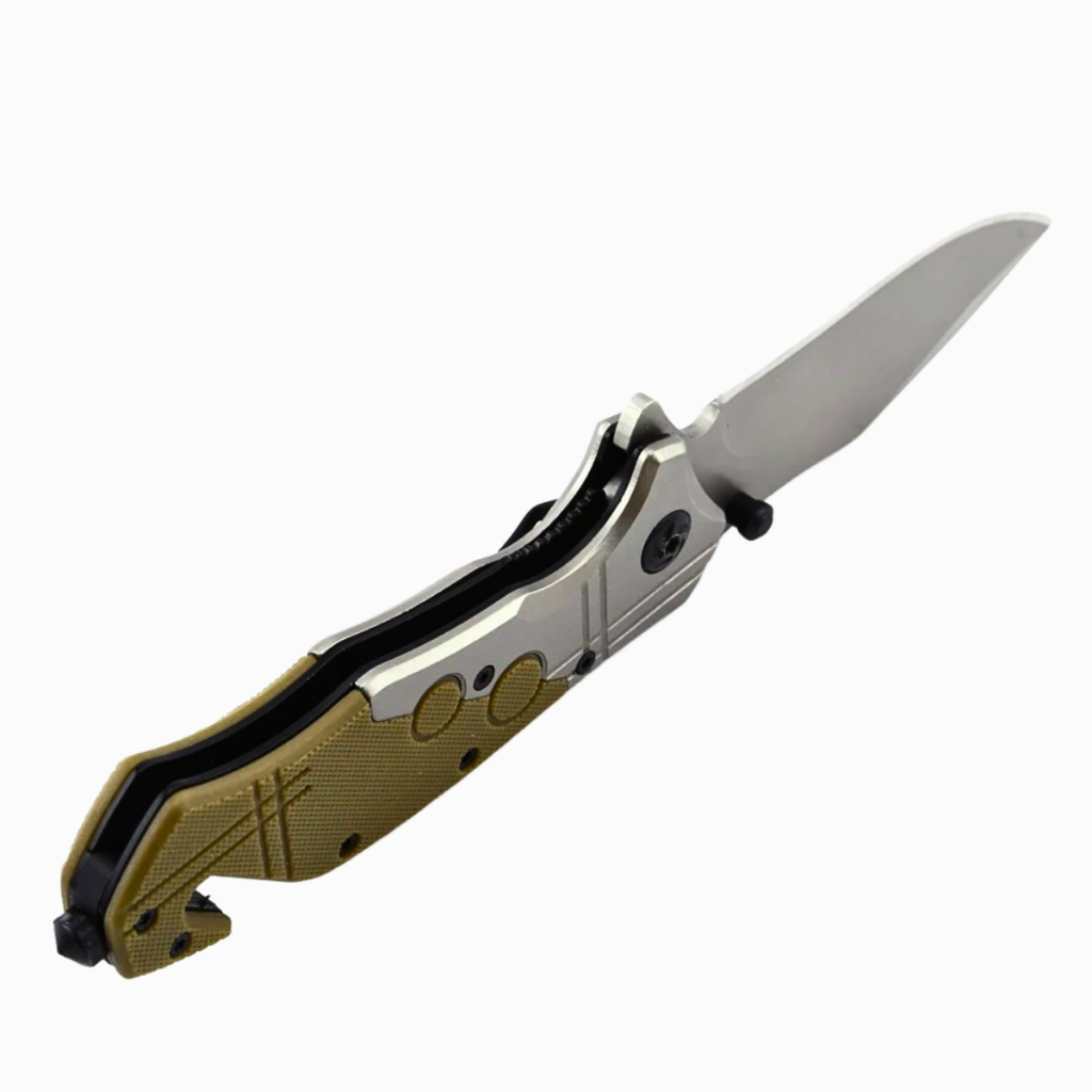 Canivete Tático Dobrável L00717V Aço Inox 20cm Cabo Verde Militar Lamina Lisa Pesca Trilha