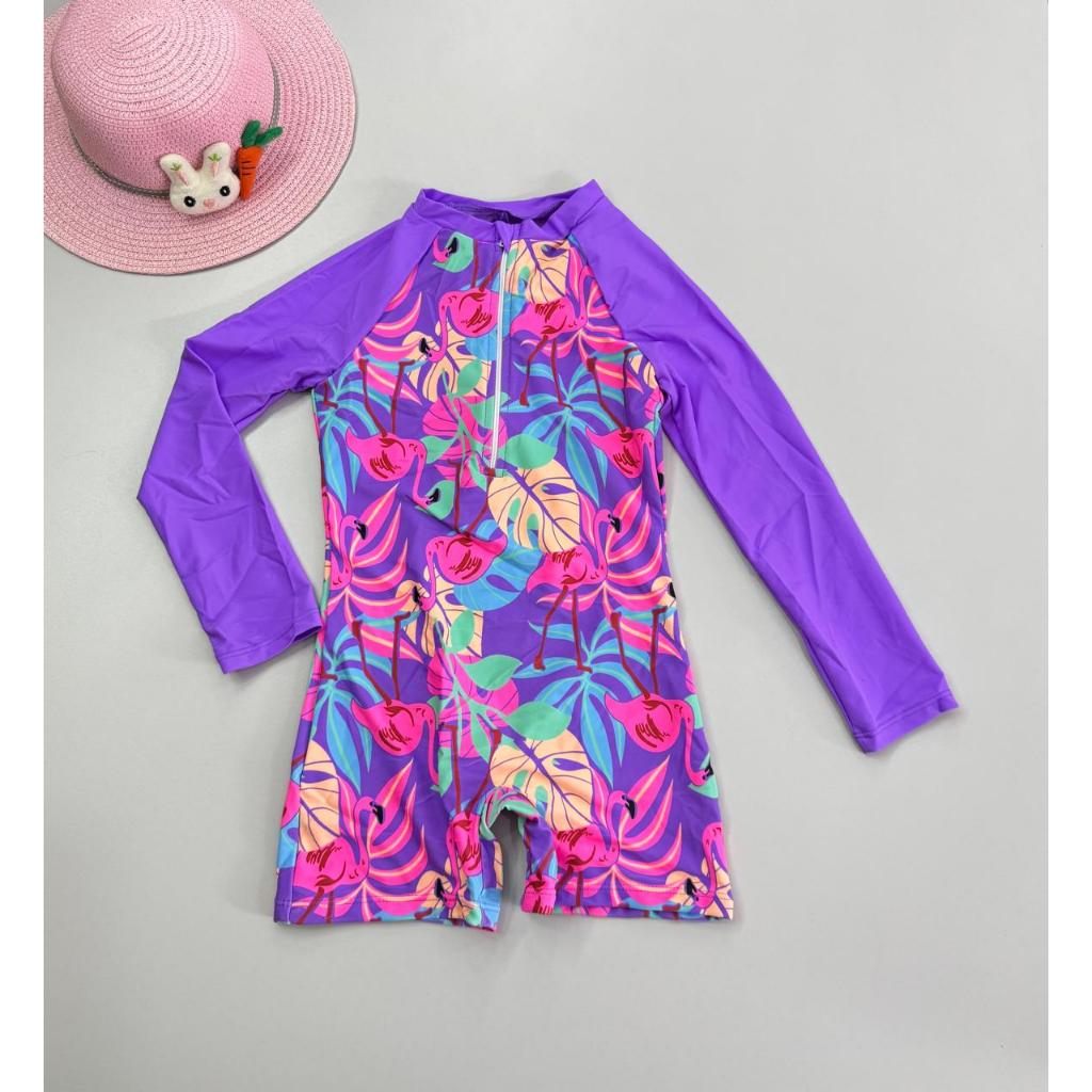 Macaquinho Maiô Infantil Feminino Praia Proteção UV – Estampado Flamingo (Tam. 2 a 9)