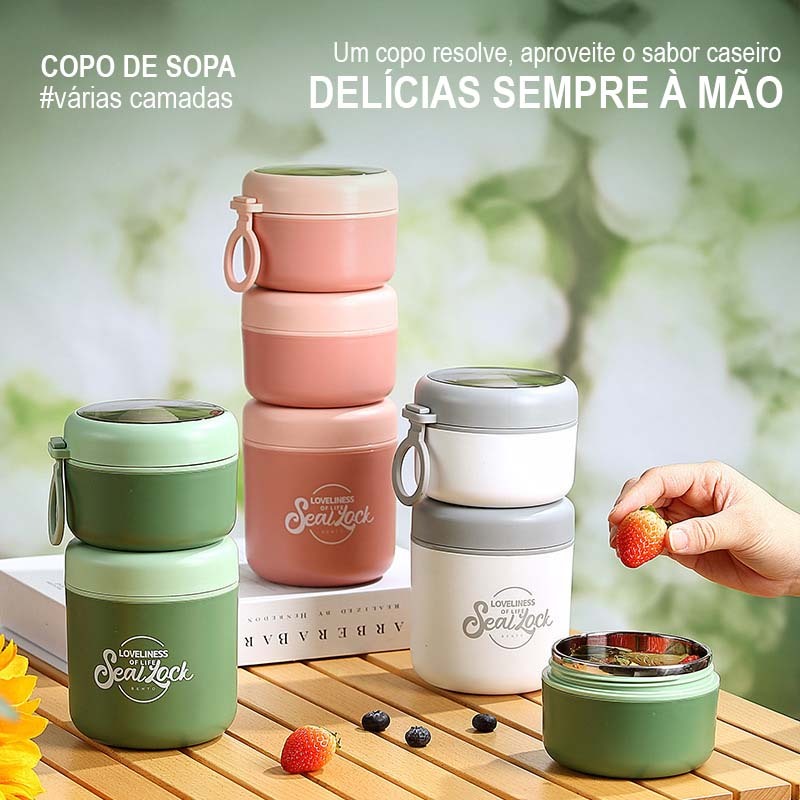 Marmita Térmica Aço Inox 304 com Colher 290ml, 530ml e 600ml, 1 Peça ou Kit 2 e 3 Peças, Vedação em Oferta na Shopee