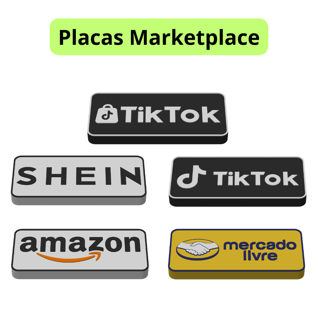 Placa Decorativa Marketplace 3D – Amazon, TikTok, Shein, Mercado Livre, Magalu, Aliexpress