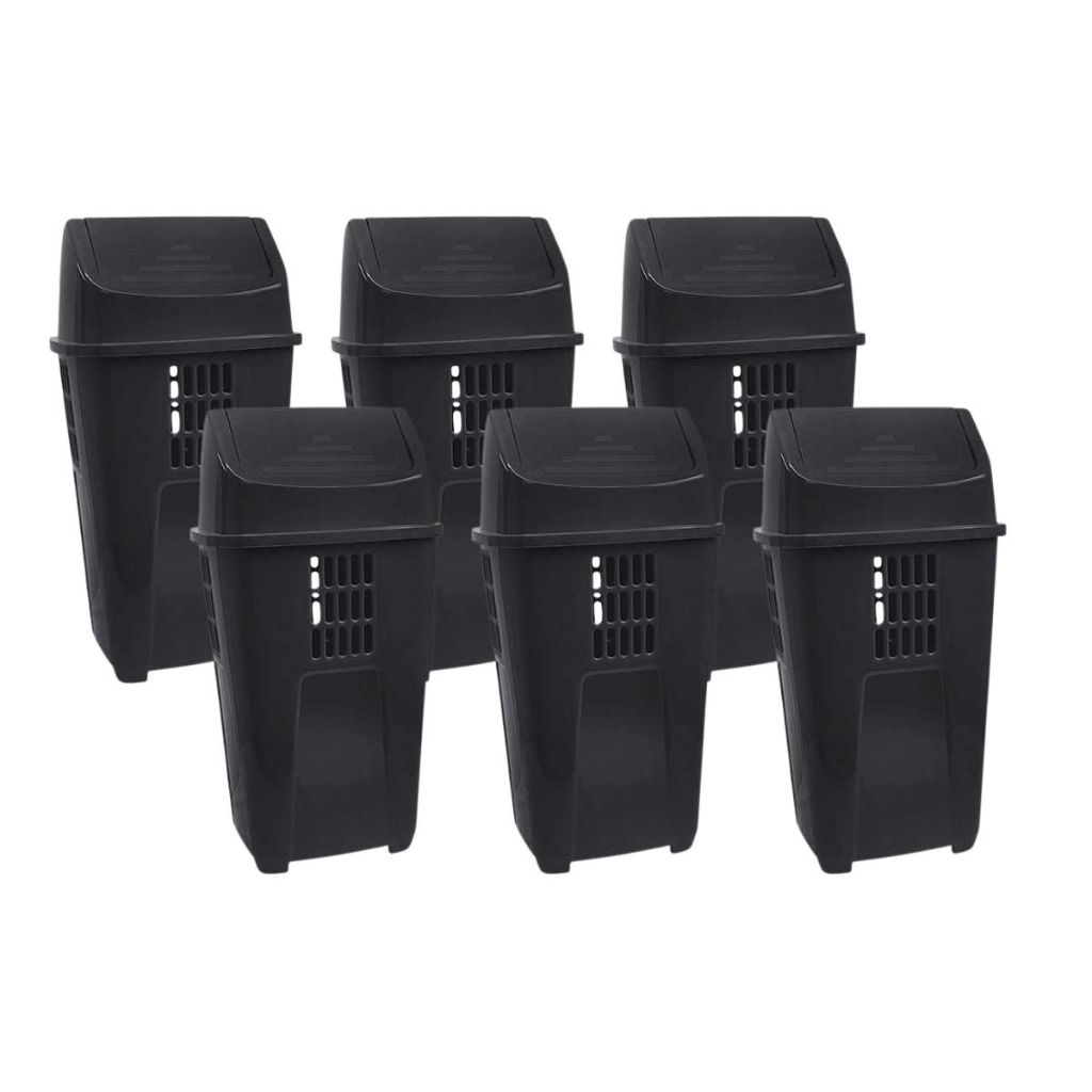 6 Lixeira Plástica 50l Tampa Basculante Para Áreas Diversas