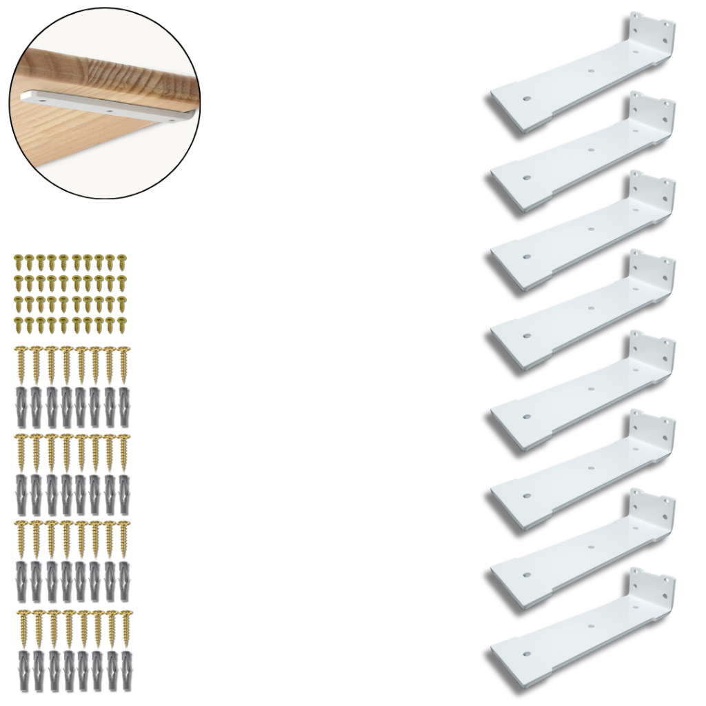 Kit 8 Suportes de Prateleira Mão Francesa Larga 20cm Cantoneira Estilo Moderno Aço Alta Resistência