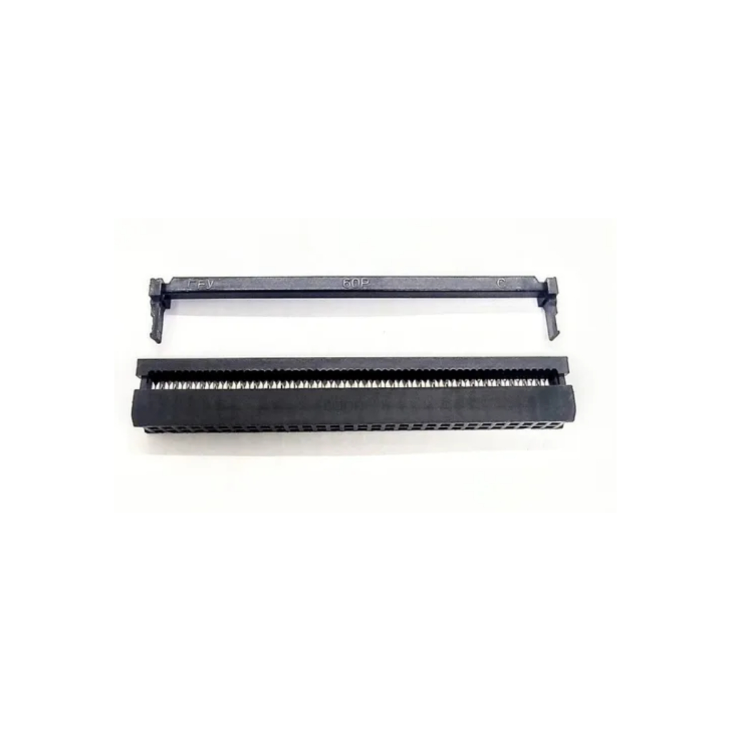 Conector IDC Fêmea 60 Vias Latch Para Cabo Flat Com Aliviador Preto