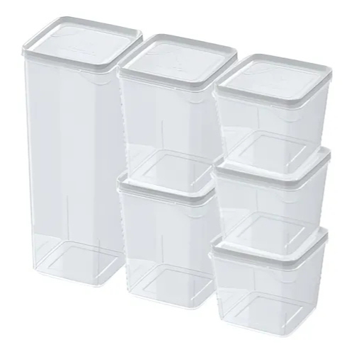 Kit 6 Potes Modulares Organizadores com Tampa para Mantimentos Empilháveis Polipropileno