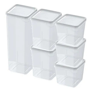 Kit 6 Potes Modulares Organizadores com Tampa para Mantimentos Empilháveis Polipropileno