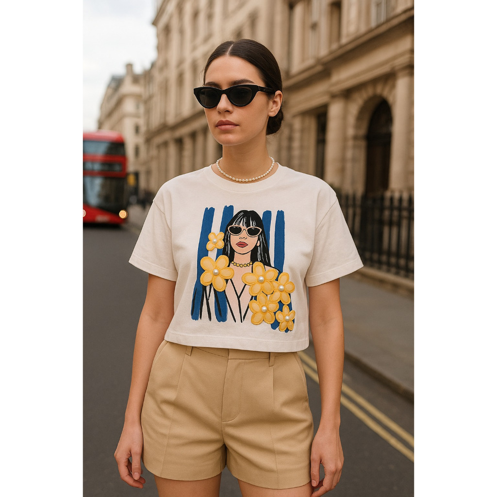 Camiseta Feminina Customizada Cropped Oversized Streetwear Estilosa Confortável 100% Algodão