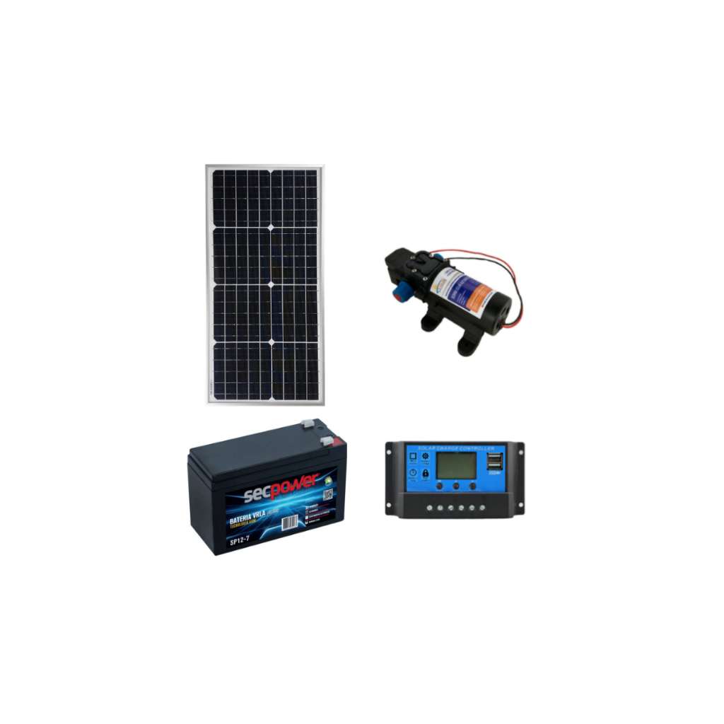 Kit Bomba D'água Alta Pressão 12v 30w + Placa Solar 30w + Bateria 7ah + Controlador
