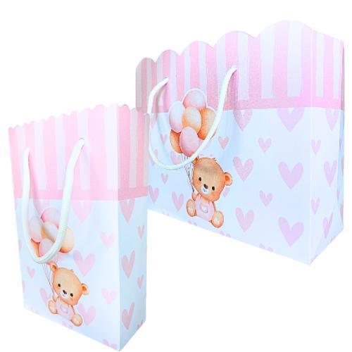 Sacolinha Personalizada Ursinha Rosa Sacolinhas para Lembrancinha de Aniversário Infantil Sacolas Bolsinha Envio Rapido