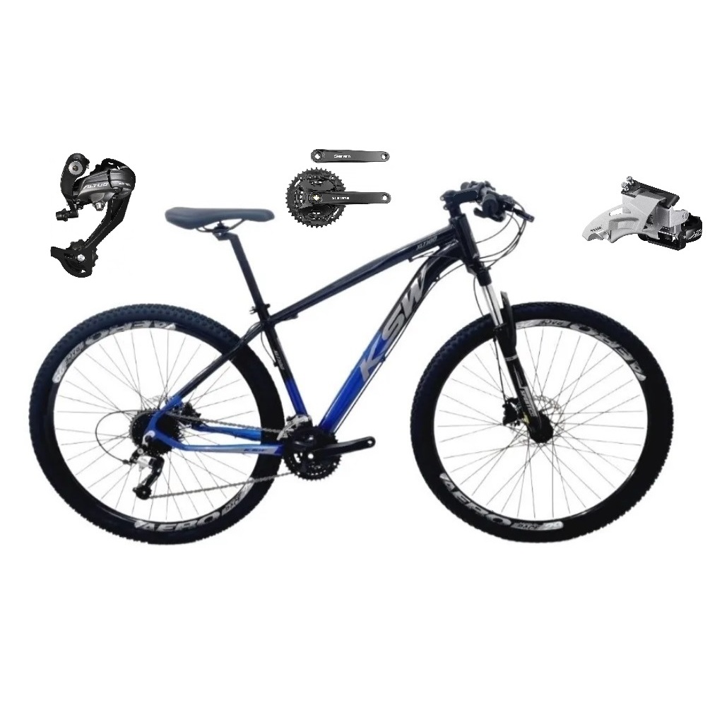 Bicicleta Aro 29 Ksw Xlt Câmbios Shimano Altus 27v Alumínio K7 Freios a Disco Hidráulicos Garfo Com Trava Mountain Bike