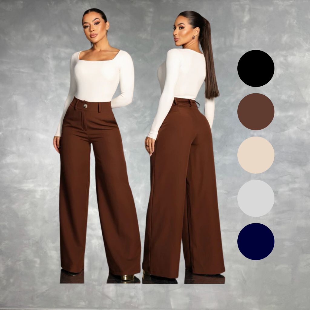 Calça Pantalona Feminina Alfaiataria Premium COM BOLSO - Social Cintura Alta - Tendencia Wide Leg Elegante - PROMOÇÃO
