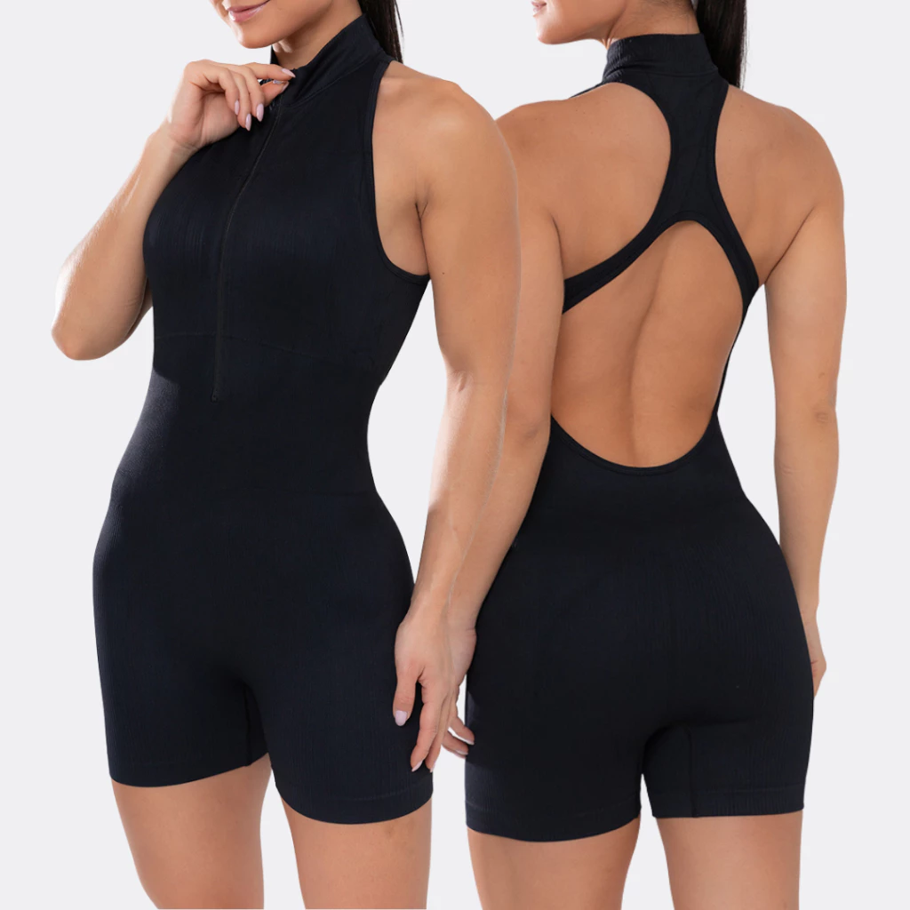 Macaquinho Poliamida Feminino Yoga Academia Com Zíper Roupa Fitness Treino Roupa Esportiva Feminina