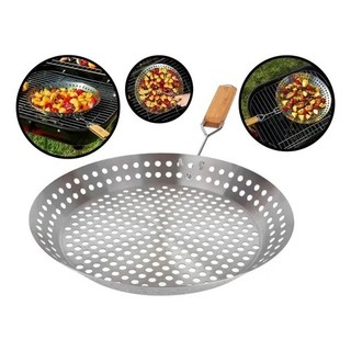 Grill Wok Grelha Frigideira Inox para Churrasco Mor