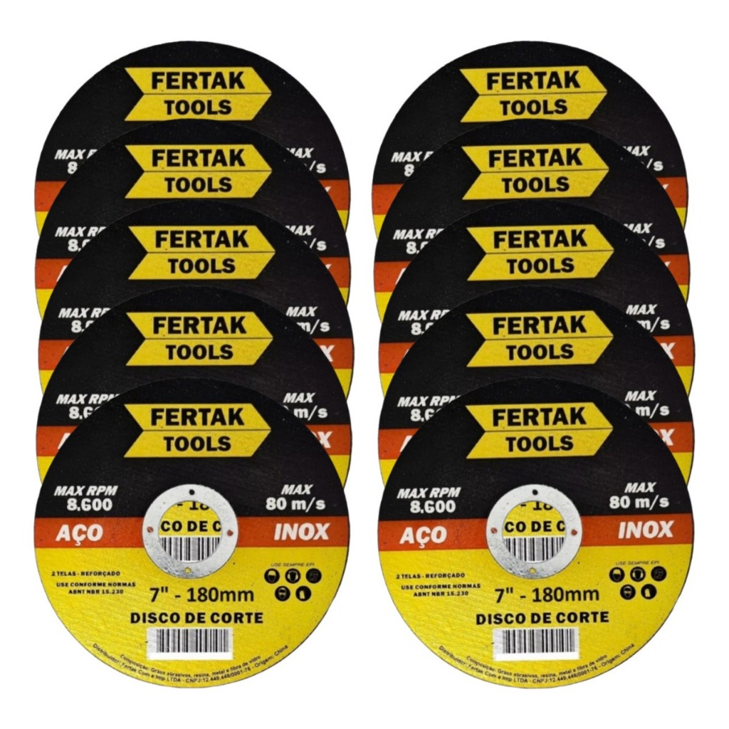 Kit 10 Disco Corte Inox 7 Polegadas 180mm Reforçado 2 Telas