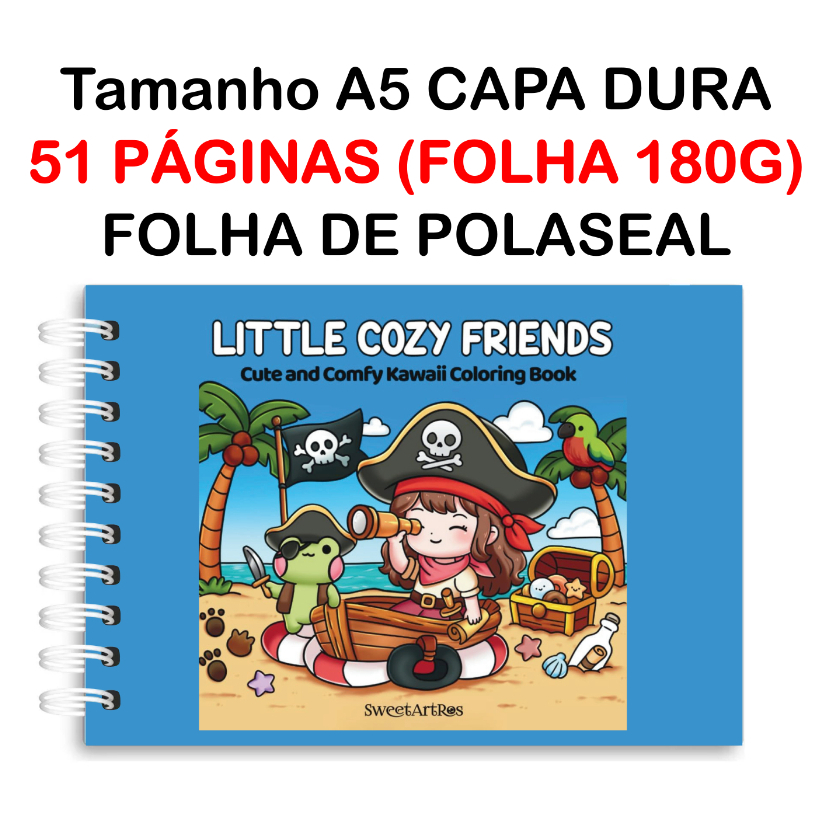 Livro de Colorir Little Cozy Friends - 51 Folhas Papel 180g wire-o capa normal ou holográfica