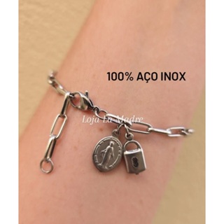 Pulseira Cadeia de Consagração a Nossa Senhora das Graças 20cm aço inox 100% em Oferta na Shopee