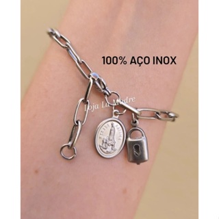 Pulseira Cadeia de Consagração a Nossa Senhora de Fátima 20cm aço inox 100% em Oferta na Shopee