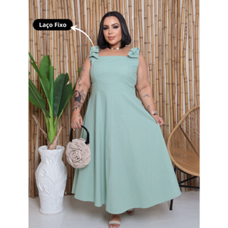 Vestido Feminino Plus Size Laço Fixo Em Linho em Oferta na Shopee