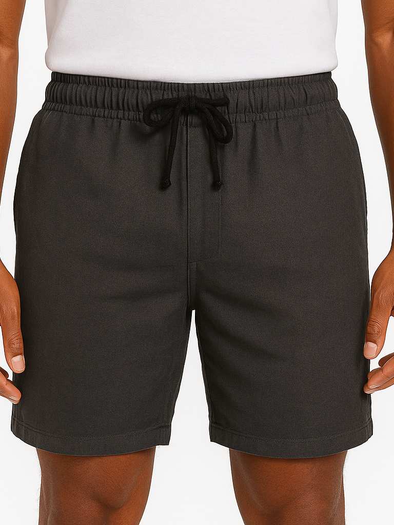 Short Linho Masculino Cinza Chumbo Bermuda de Linho Cintura Elástica com Bolsos Casual Confortável Praia Passeio