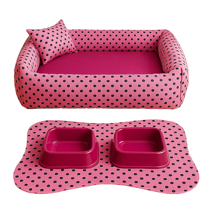 Kit Cama pet cachorro e gato Pet Luxo De Fibra Tapete E Comedouro P a G
