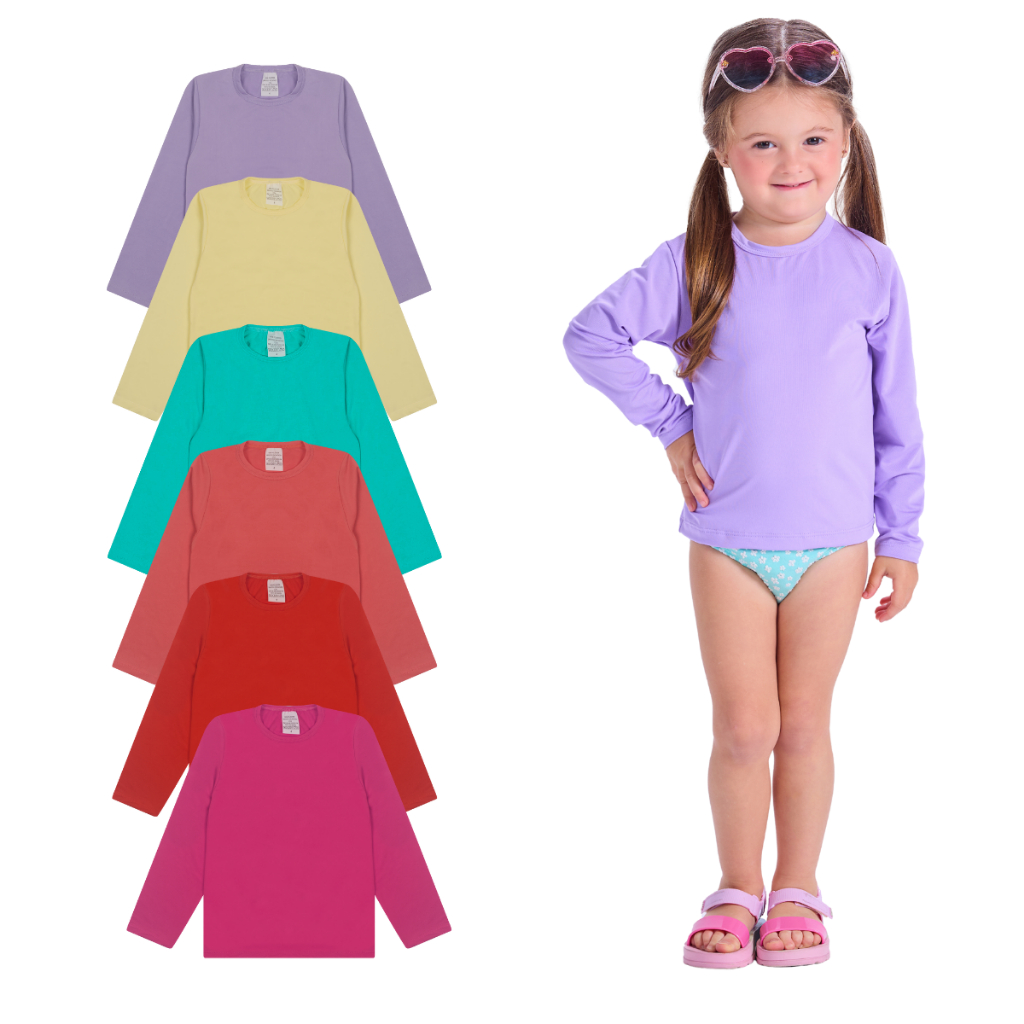 Kit 1, 2, 3 ou 4 Camiseta Bebe Menina Proteção Solar Moda Praia Feminina Infantil Manga Longa Calor Verão em Oferta na Shopee