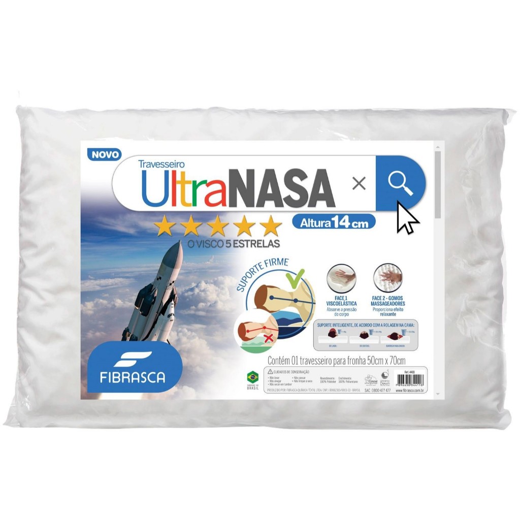 Travesseiro Fibrasca Ultra Nasa Dupla Face - 100% Poliéster em Oferta na Shopee