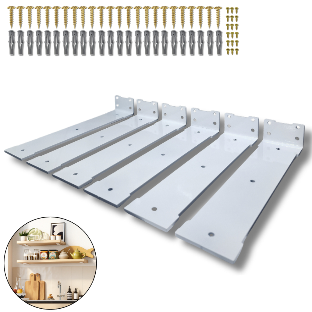 Kit 6 Suportes Cantoneira Invisível Formato Largo 30cm Mão Francesa Para Prateleira Suspensa