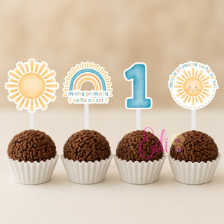 Tags para Doces minha primeira volta ao sol Topper Festa Infantil 1 ano Brigadeiro Cupcake em Oferta na Shopee