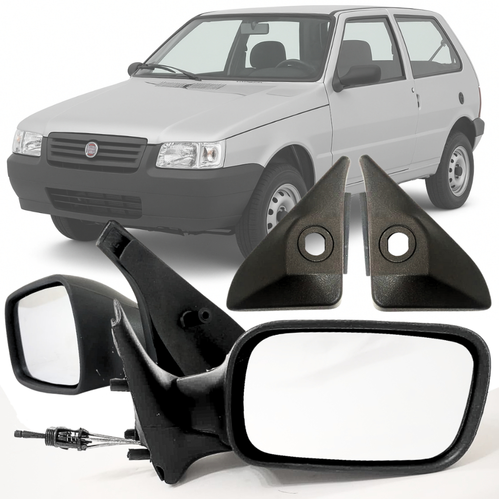 Par Espelho Retrovisor Fiat Uno Fire 2001 2002 2003 2004 2 Portas Com Acabamentos e Controle Manual