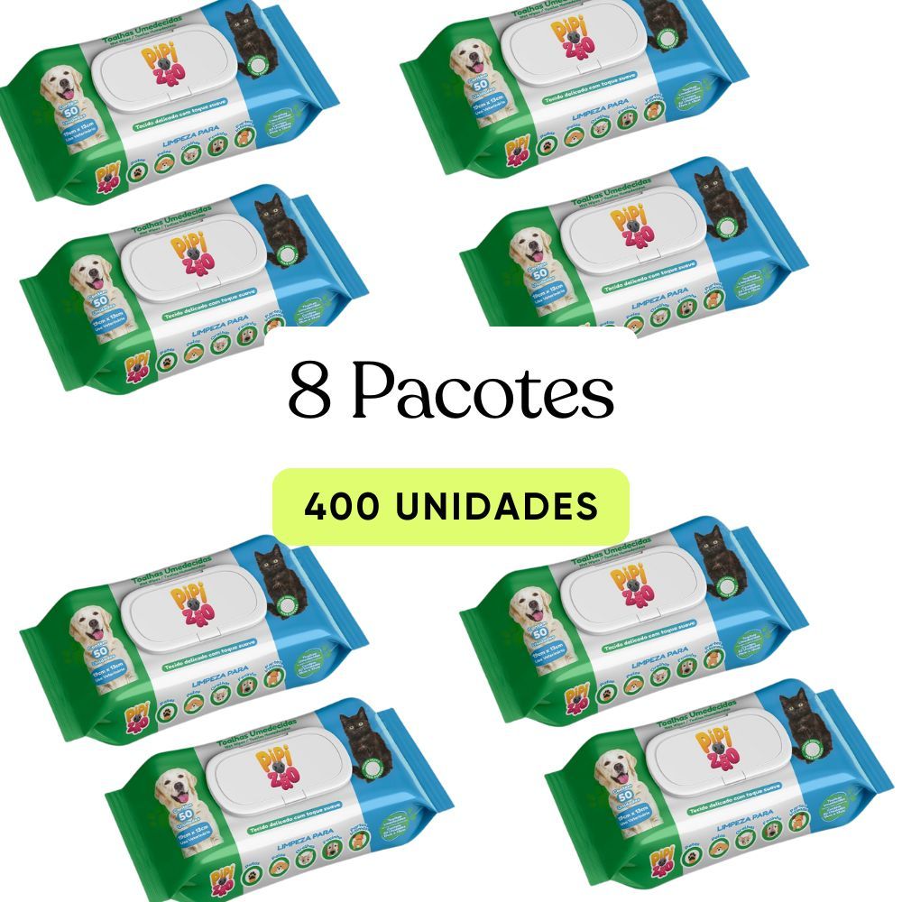 Toalha Lenço Umedecido  PremiumPara Caes E Gatos Pet 8 Pacotes C/ 50 (400uni) SHOPEE EXPRESS