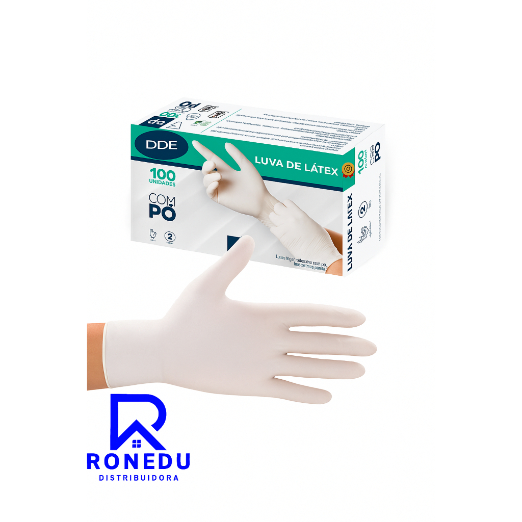 Kit 1 e 2 Caixas Luvas de Látex Inoven Branca com Pó Descartável Caixa com 100 Unidades