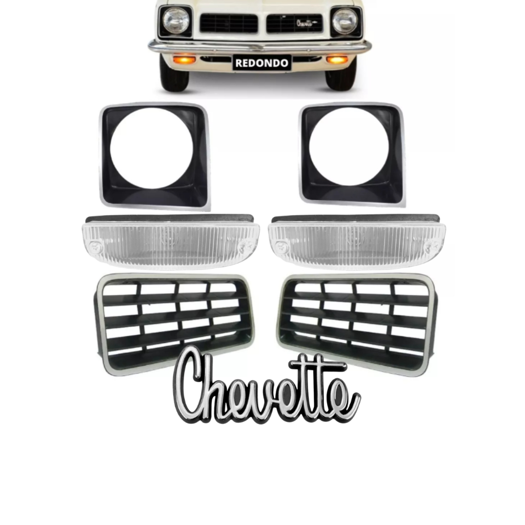 KIT FRENTE CHEVETTE 1978 A 1980 FAROL REDONDO ARO GRADE PISCA EMBLEMA