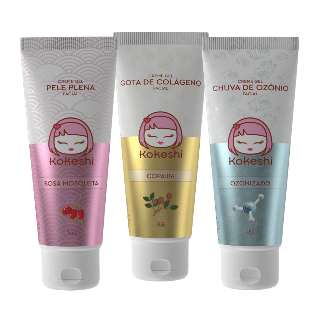 Kit Linha Ozônio Kokeshi com 3 unidades Cremes Faciais Óleo de Girassol