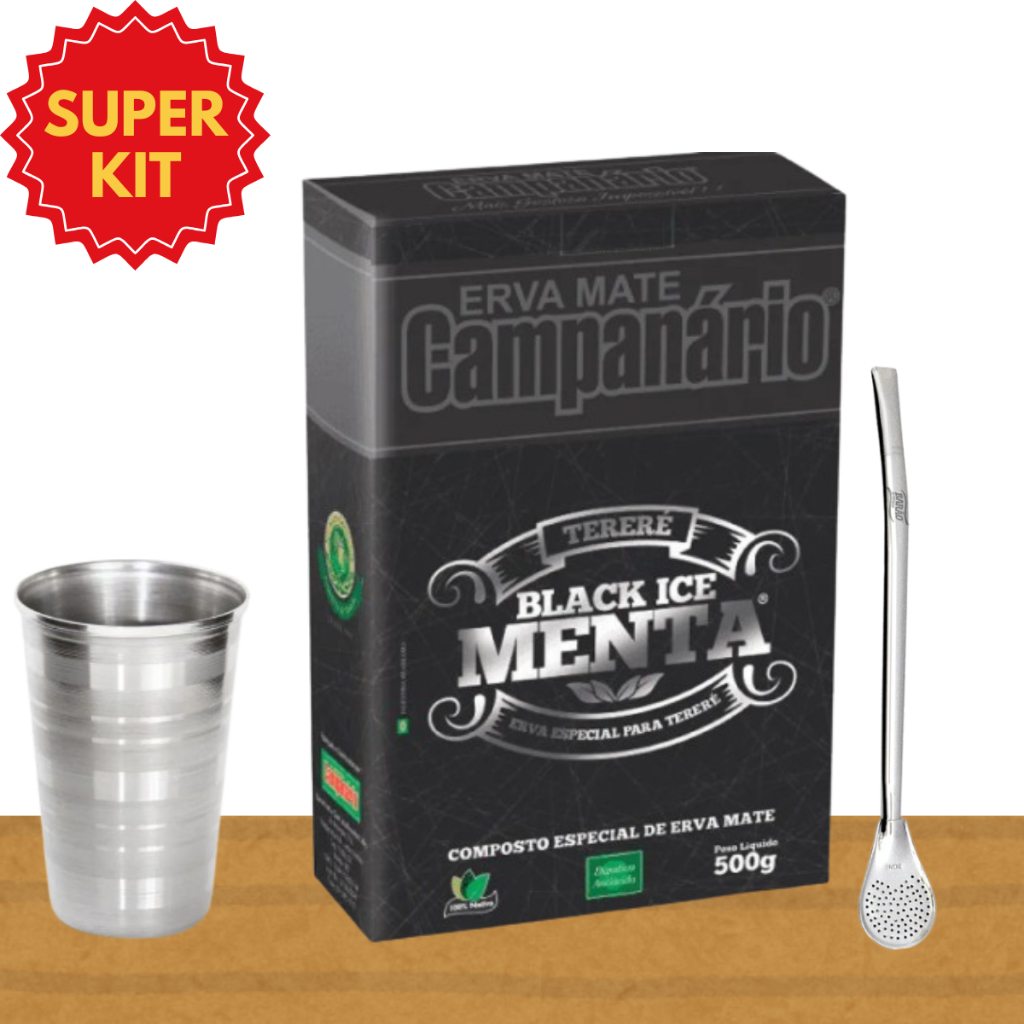 KIT TERERÉ Erva mate Campanário 500g  + Copo Aluminio + Bomba 19cm Tereré