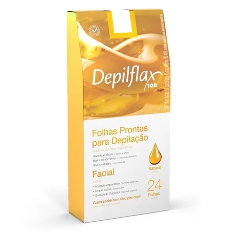 Folhas Prontas de Cera Depilatória Facial 24 unidades Natural Depilflax