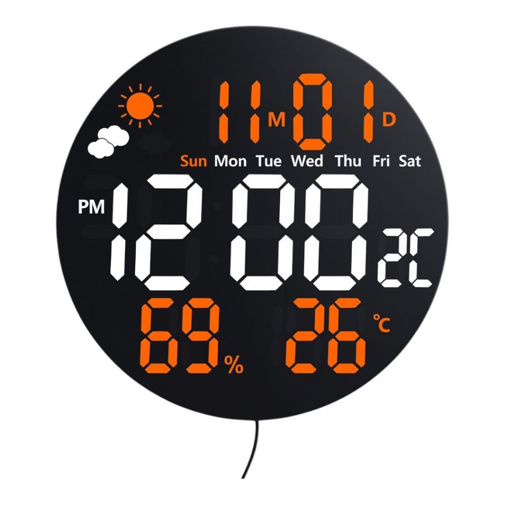 Relógio digital de LED para parede ou mesa redondo grande com controle 3813 LN