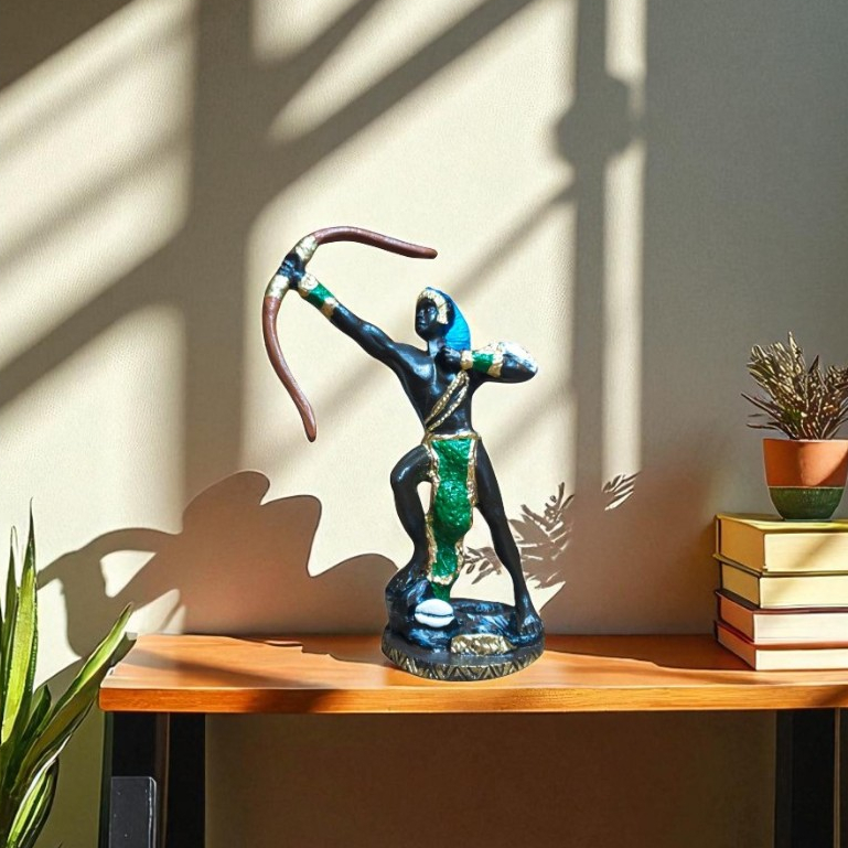 Estatueta Orixá Oxóssi Colorido Em Resina Enfeite Umbanda Candomblé 18cm