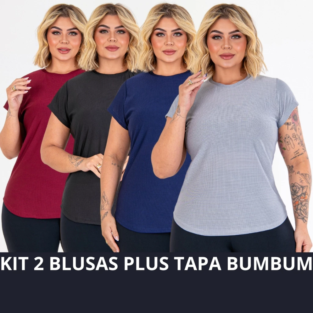 Kit 2 Blusa Feminina Plus Size Tapa Bumbum Roupa de Academia Feminina Treino Esporte Curvy + — imagem 1
