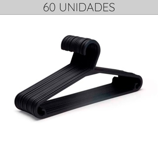 Kit 60 Cabides Adulto Alta Qualidade Antideslizante Preto Conjunto Reforçados Organizar Roupas em Oferta na Shopee